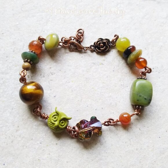 Uniquely Handmade! Semi-Precious Beads Bracelet ~ Woodlands Owls Nature Inspired - Picture 2 of 7